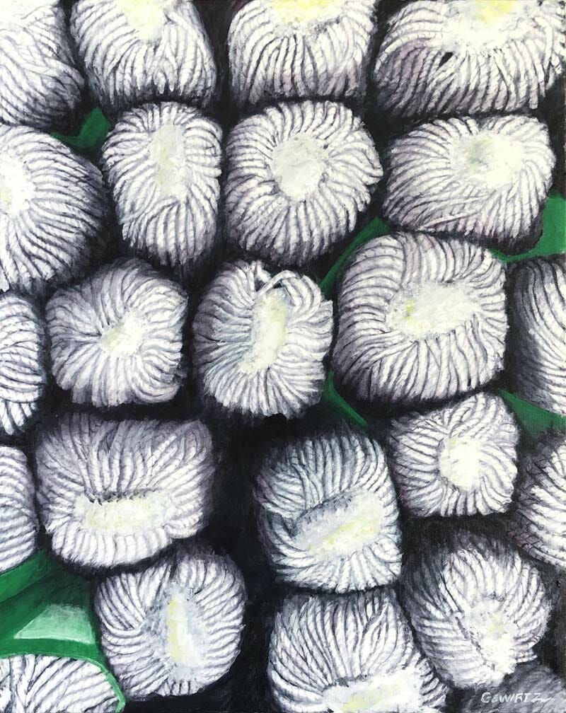 Bennet Gewirtz's painting of a photo of mop heads that looks like a coral reef.